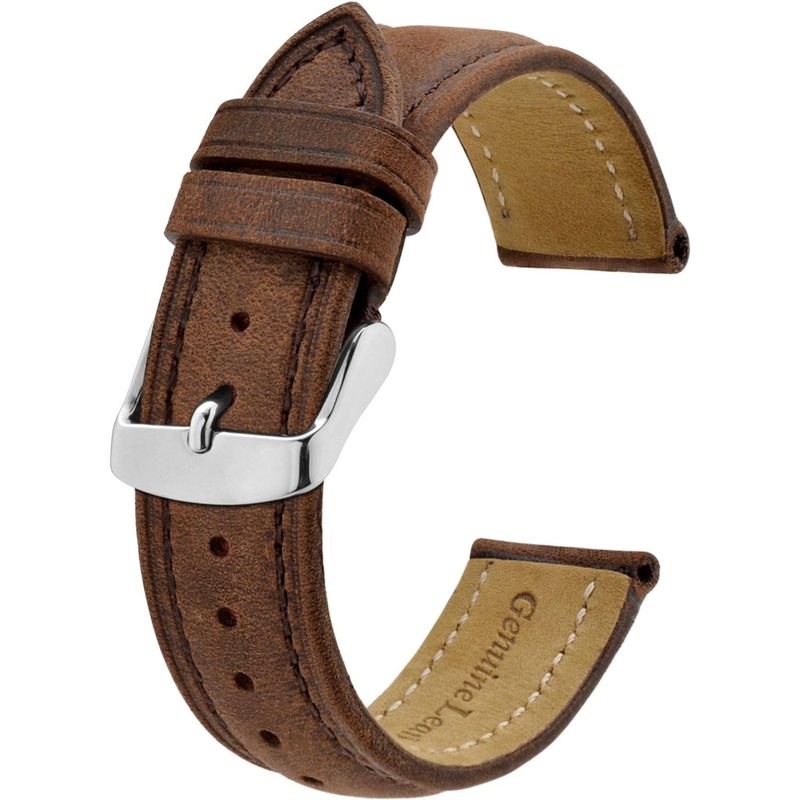 Stylish 18mm Vintage Leather Watch Strap with Stainless Steel Buckle – Brown