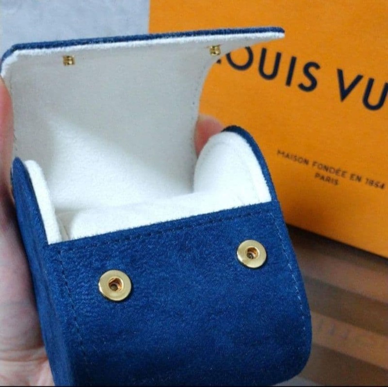 Louis Vuitton Watch Case Travel Holder Box Blue Suede Accessory Pouch New Item gallery