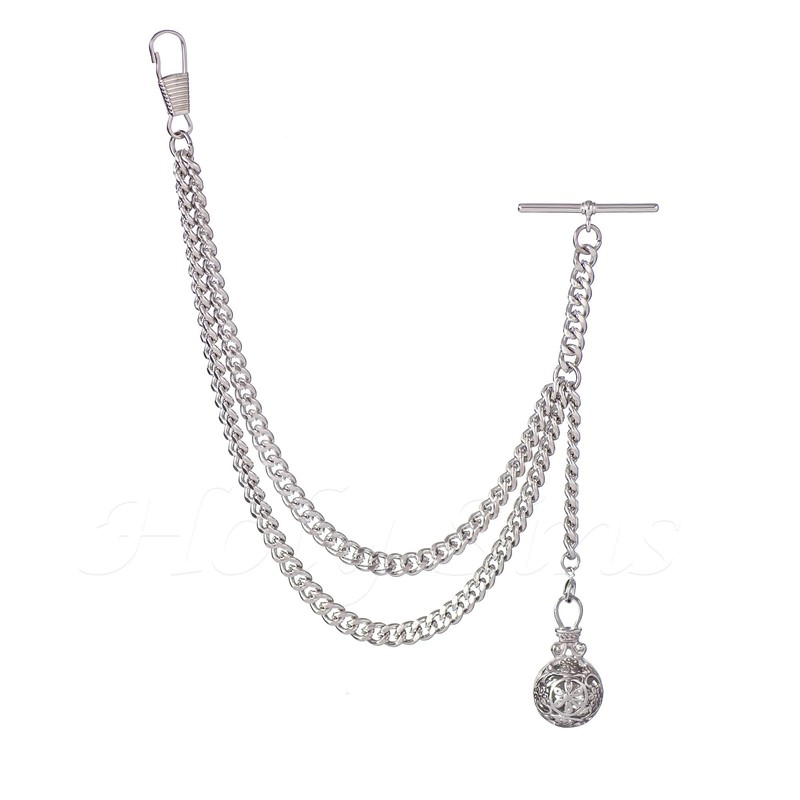 Handmade in the UK Silver Colour Single Albert Pocket Watch Chain with Pendant