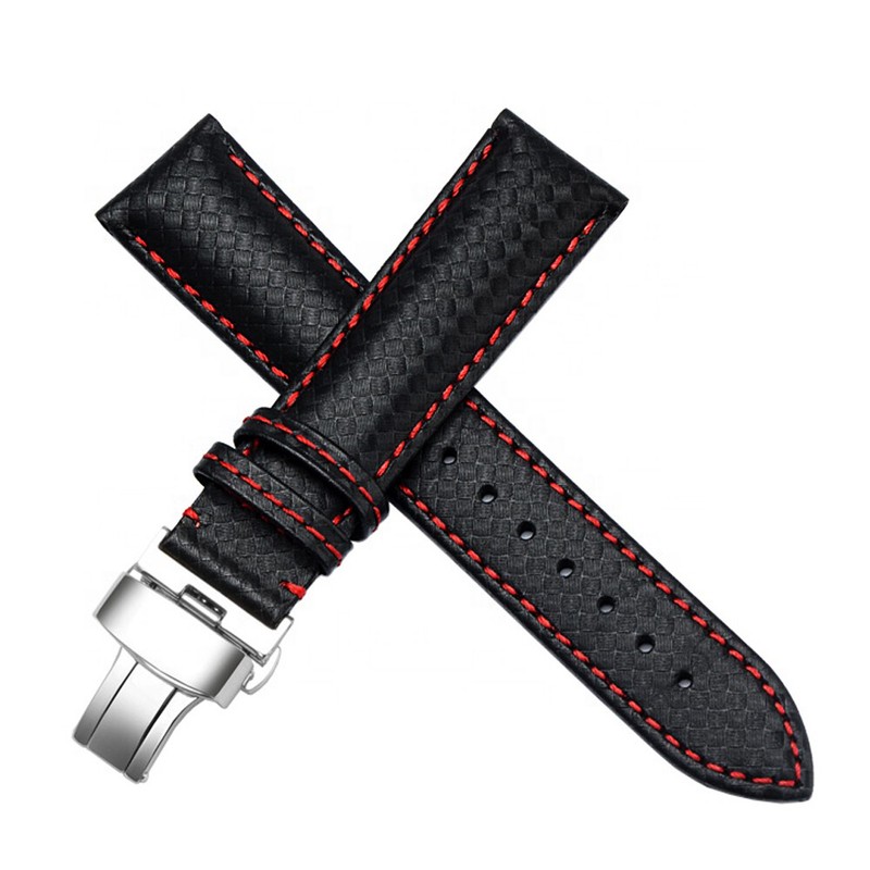 DISMAY 22mm Carbon Fiber Leather Watch Strap Bands Made For Carrera Calibre