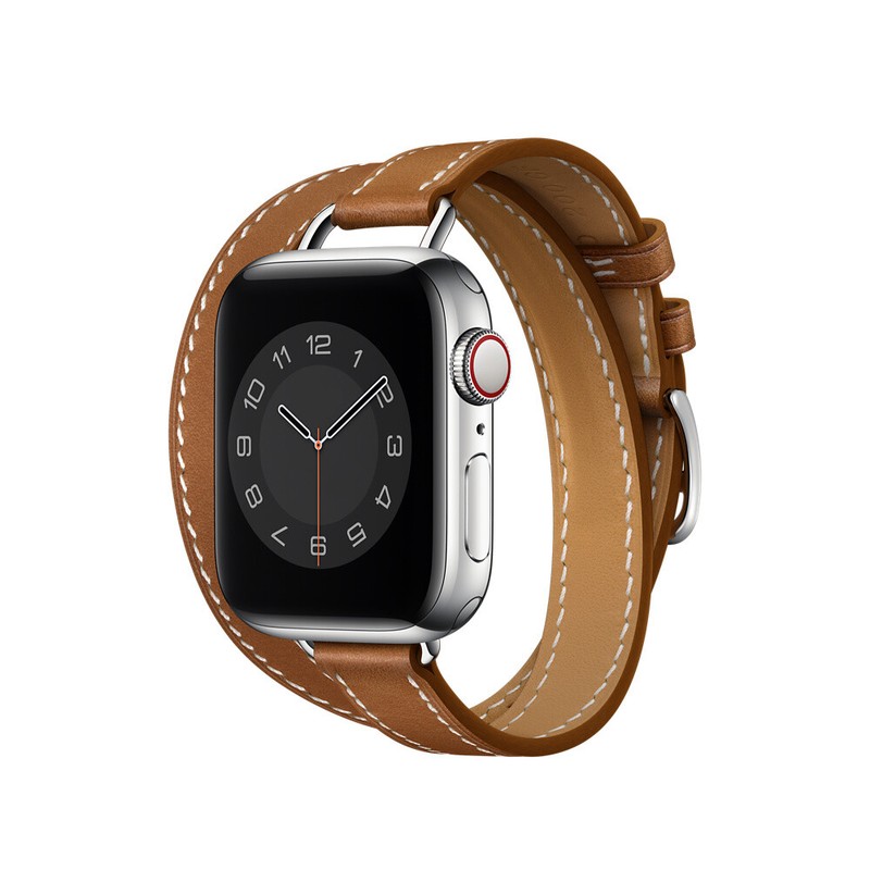 Slim Double Circle Leather Band Strap for Apple Watch 9 8 7 6 5 SE 40/44/41/45mm gallery