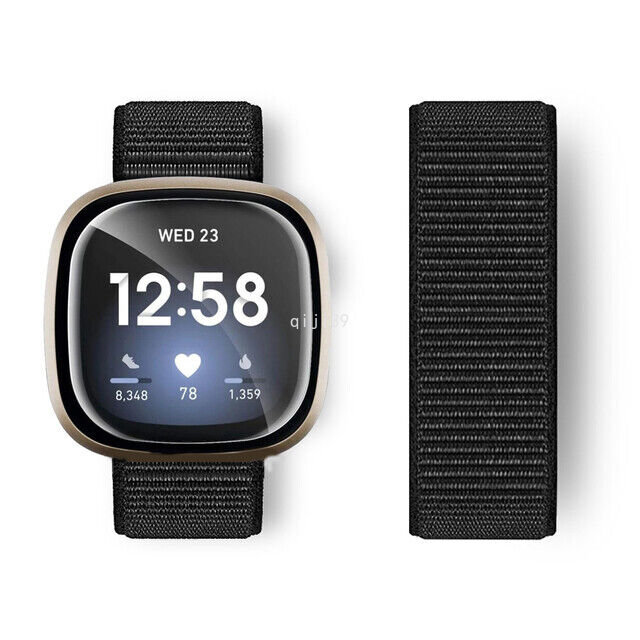 For Fitbit Versa 4 3 / Sense 2 Woven Nylon Loop Watch Band Sport Strap Wristband