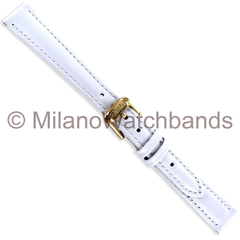 13mm Speidel Calfskin Genuine Leather White Ladies Padded Stitched Watch Band