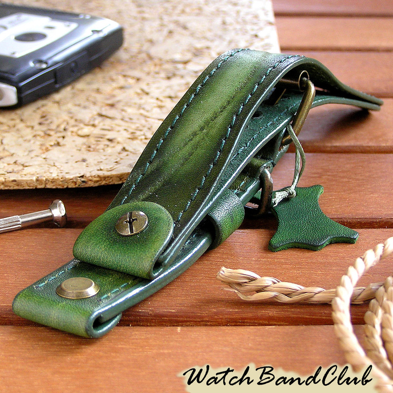 20mm GREEN MILITARY GENUINE LEATHER WATCH BAND WW2 AVIATOR PILOT MEN WATCH STRAP