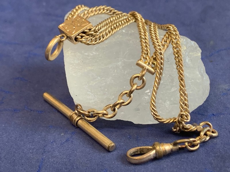Vintage Gold Filled Pocket Watch Fob Vest Chain 11.25″ Curb Chain Slider Charm