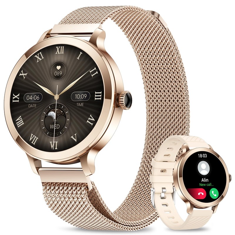 niolina Smart Watch for Women, 1.1" AMOLED, Bluetooth Call, Health Monitor, IP68