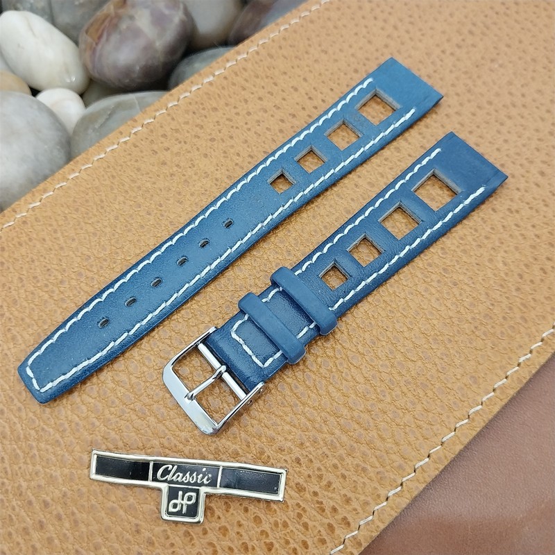 Vintage 18mm 1960s Blue GT Rally Contrast Stitch Classic Tapered nos Watch Strap