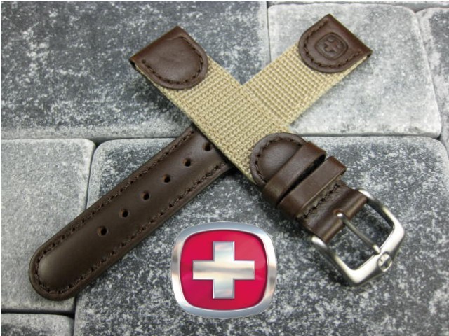 20mm Leather Nylon Strap Watch Band Brown Green Beige Black WENGER SWISS ARMY V