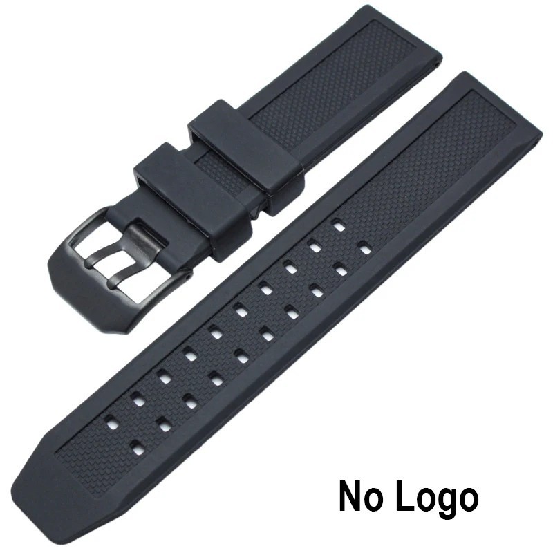 23mm Black Silicone Rubber Watch Band for Men | Sport Dive Strap | No Logo