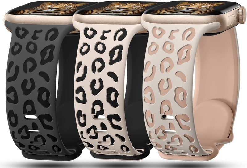 3 Pack Leopard Engraved Bands Compatible with Apple Watch Band 41 gallery