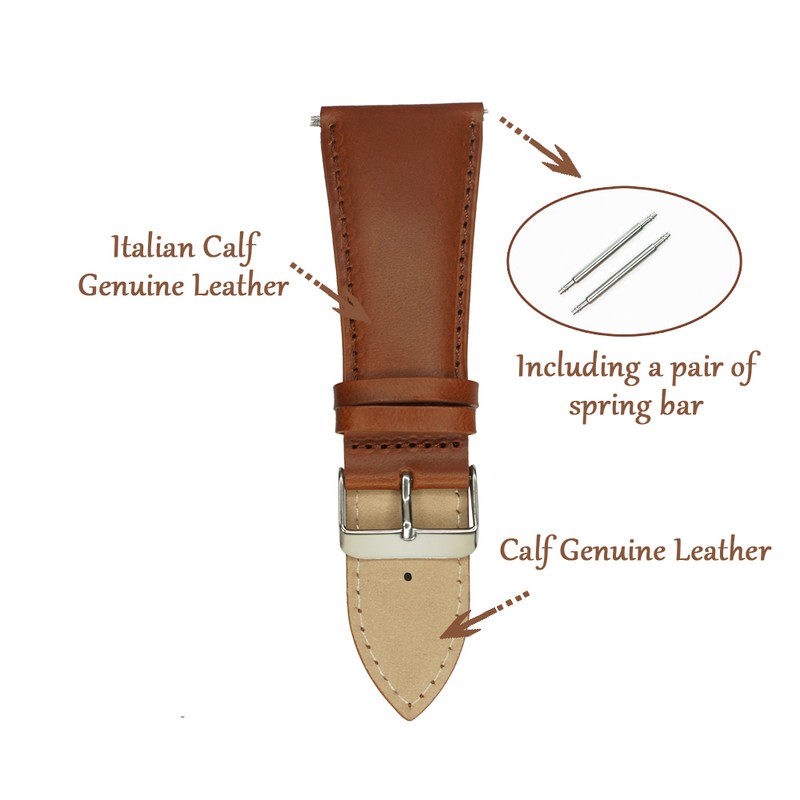32mm Genuine Leather Watch Band Strap Brown Black Stainless Steel Buckle Men Big gallery