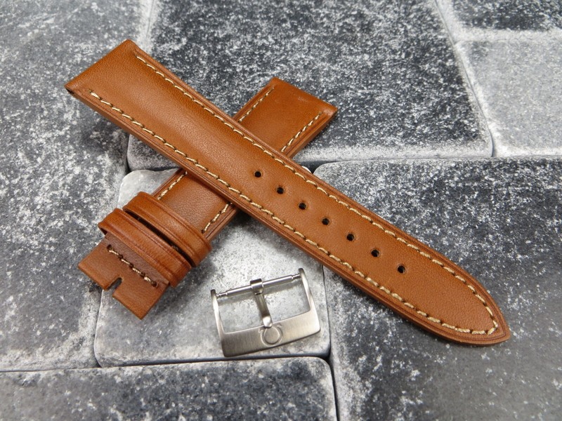 19mm CALF Leather Strap Honey Brown Watch Band OEM OMEGA Buckle Set Beige Brush