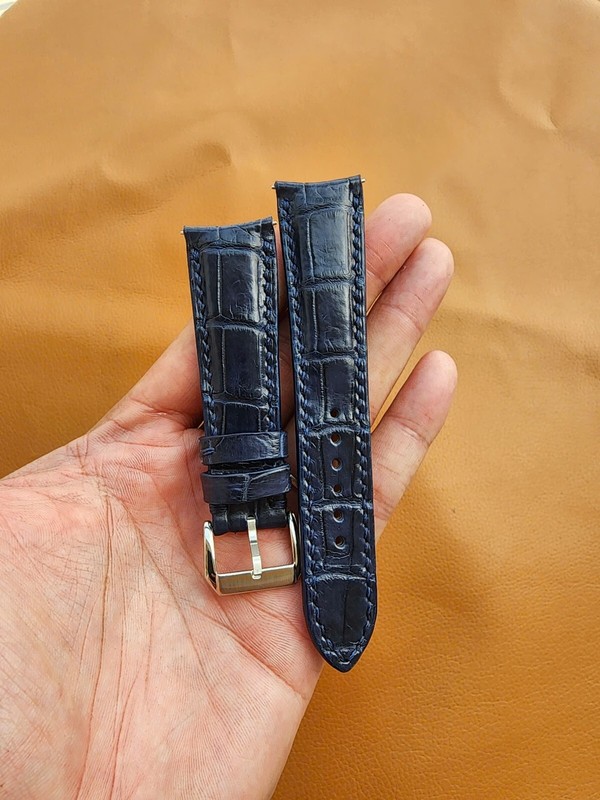 22/18 MM Dark Blue Genuine Real Leather Skin Watch Strap Band CURVED END gallery