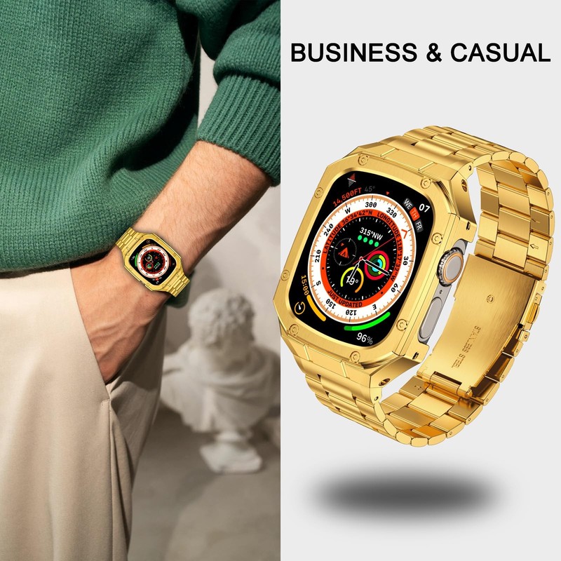 BAITEYOU Stainless Steel Watch Band with Case Compatible with Apple Watch Ult... gallery