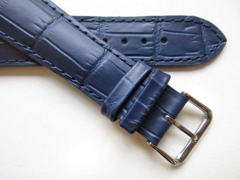 Midnight Blue alligator print 21 MM padded leather watch band strap