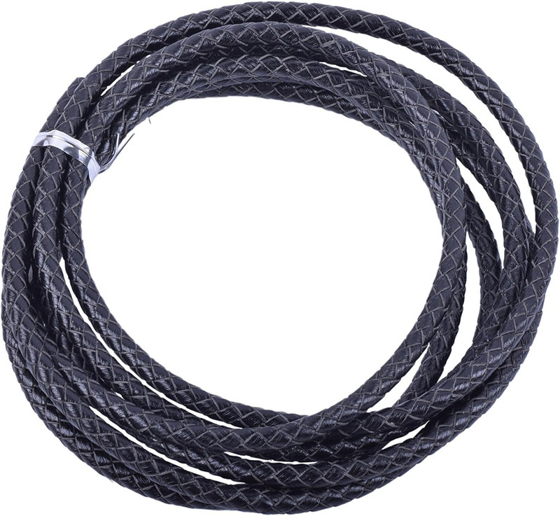 Leather Braided Cord 5Mm Black Genuine Bolo Round 2 Yards For Jewelry Making
