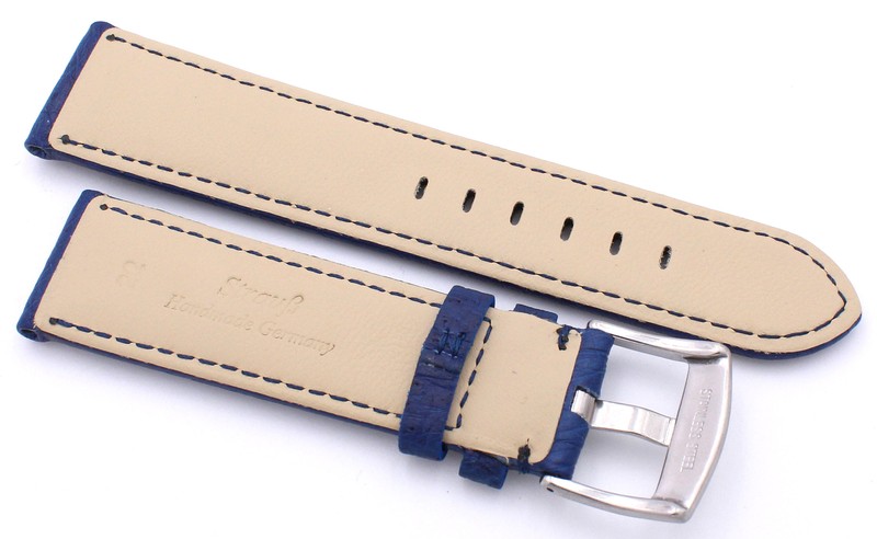 22mm made Germany Genuine Ostrich Leather Skin blue Watch Strap Band 22/20mm gallery