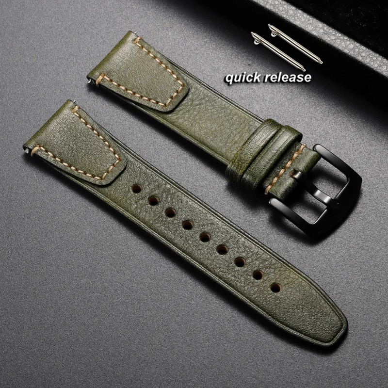 Vintage Brown Red Bracelet 18mm 20mm 22mm Cowhide Leather Watch Strap Wrist Band