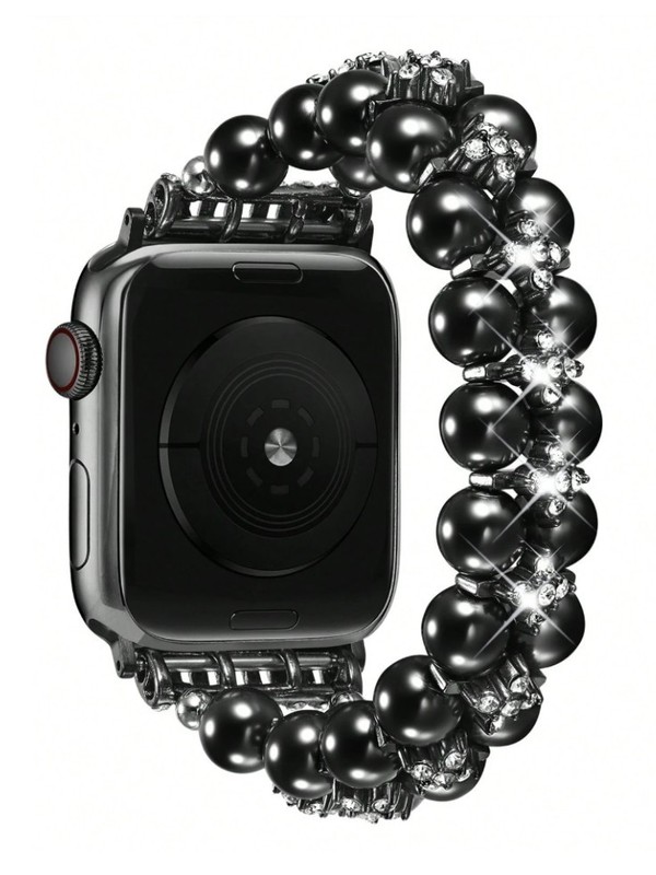 Pearl Bling Elastic Band For Apple Watch Bracelet 38-49mm Women Jewelry Strap