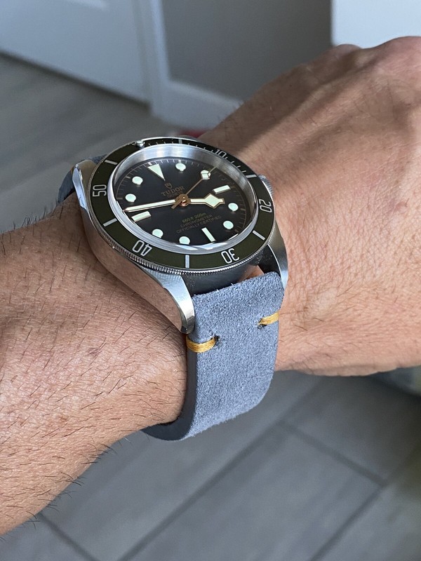 22mm GRAY GREY Suede Leather Watch Straps Quick Release Deep TAN stitch