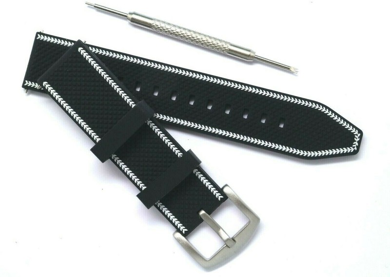 22mm Black/White Rubber Replacement Watch Band W/ Tool – Citizen 22 & Others