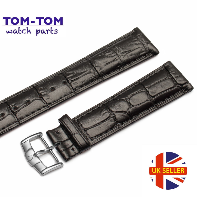 For OMEGA 18-22mm Watch Strap Band Clasp Buckle Bracelet BLACK Genuine Leather