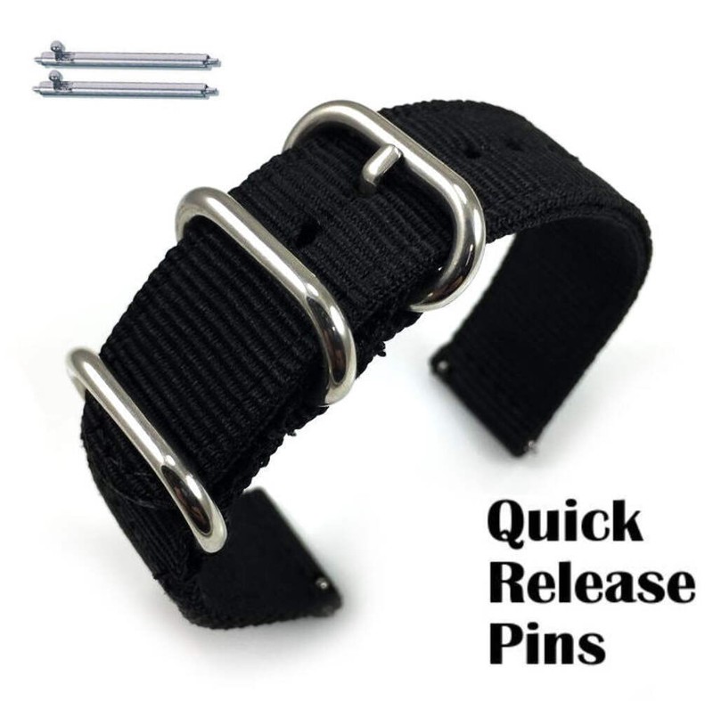 Black Nylon Fabric Watch Band Strap Army Military Ballistic Silver Buckle #6031