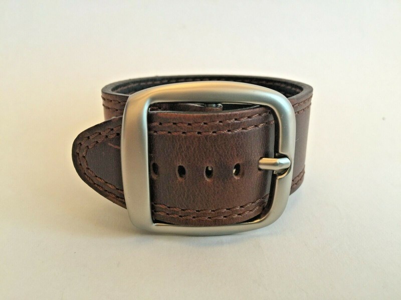 Hadley-Roma 18mm & 20mm Brown Leather X-Wide Military Style Cuff Watch Band 912