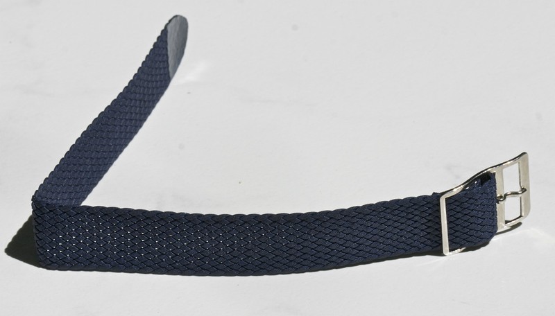 Blue tropical braided nylon 19mm vintage watch band with silver buckle 1960s NOS