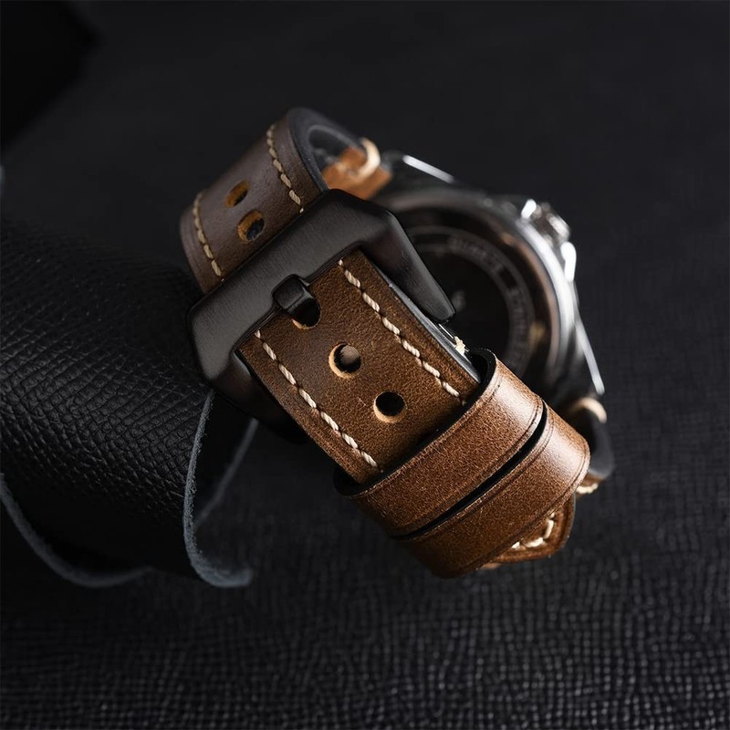 Vintage Leather Watch Bands for Men - Crazy Horse, Tanned & Oil Waxed, 20mm-26mm gallery