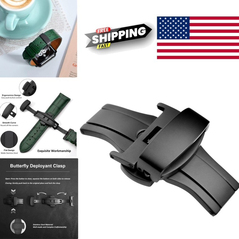 Replacement 20mm Deployment Clasp Matte Black Stainless Steel for Watches
