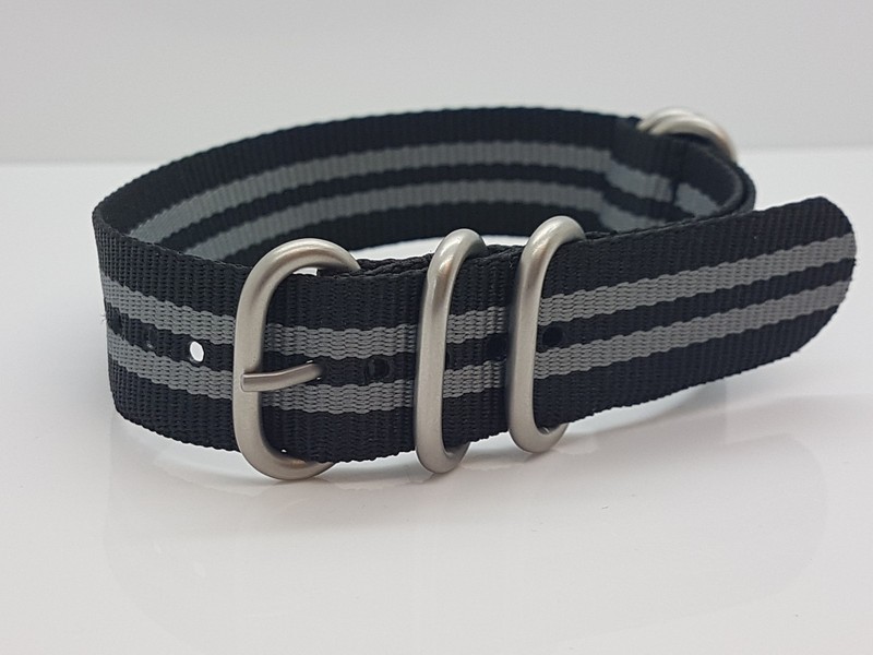 22mm Black & Grey Nylon Wrap Around Military Style Watch Strap (N95) 12" Long