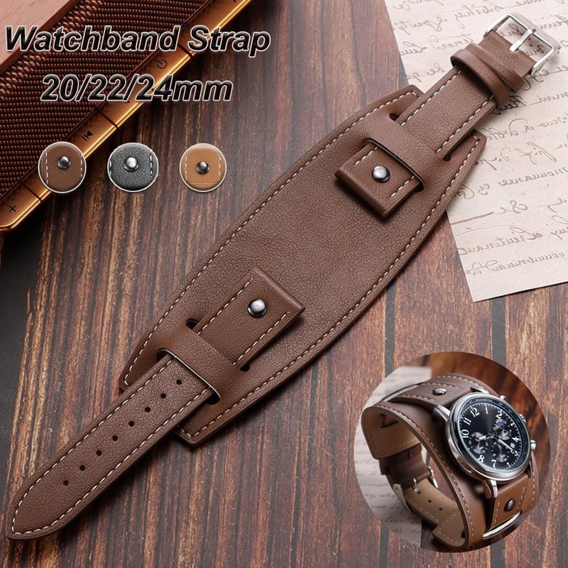 20 22 24mm Bund Strap Men's Watch Band Vintage Cowhide Cuff Watchband gallery