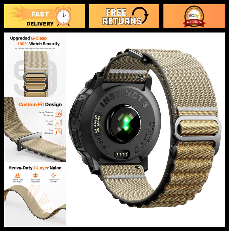 Nylon Watch Band for Garmin Instinct 2X/3 50mm Solar, Quick-Drying Fabric Strap