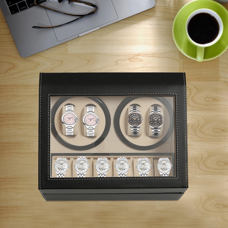4+6 Luxury Automatic Rotation Watch Winder Box Display Organizer Case Leather PU