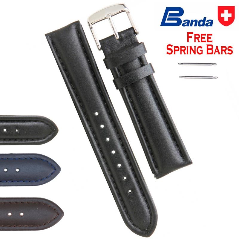 Banda Premium Grade Smooth Waterproof Leather Watch Bands (Sizes 16mm – 26mm)