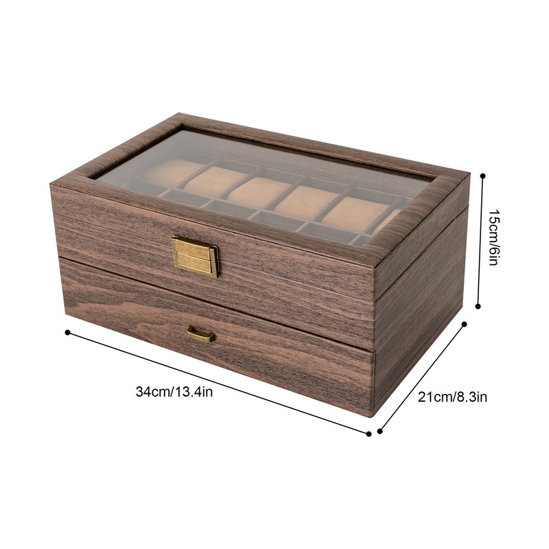 24 Slots Watch Box Watch Case Mens Jewelry Holder Watch Display Case w/ Drawer gallery