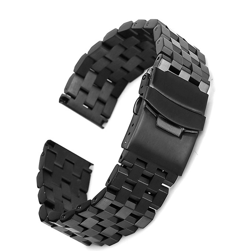 Black 20mm Width Watch Band Strap Bracelet Link Solid Watchband Replacement gallery