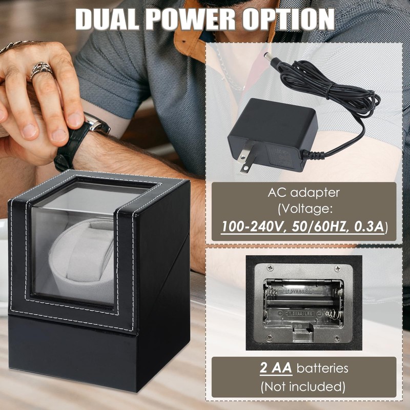 MAOPINER Single Automatic Watch Winder Box, Black 4.7x5.1x6.3inch, gallery