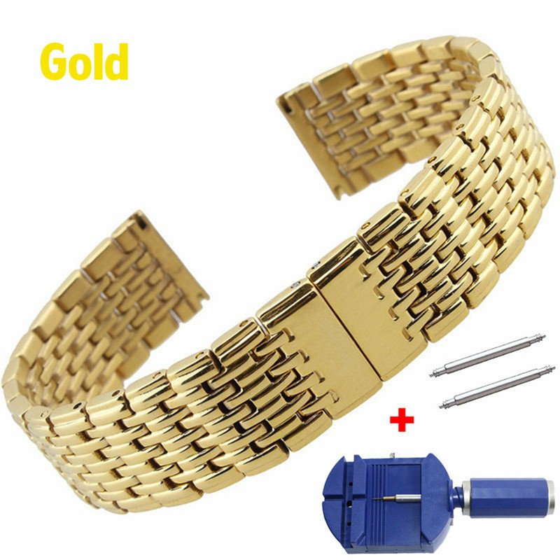 9-Beads Stainless Steel Metal Band 13mm 18mm 20mm 22mm Watch Strap w Tool Pins