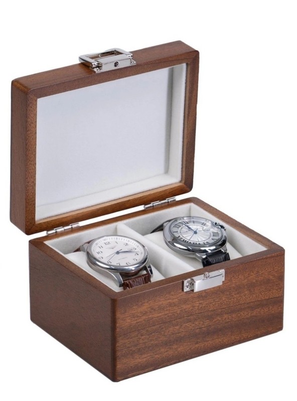 Exper City Watch Box Portable 2 Watch Display Storage Case Rich Walnut