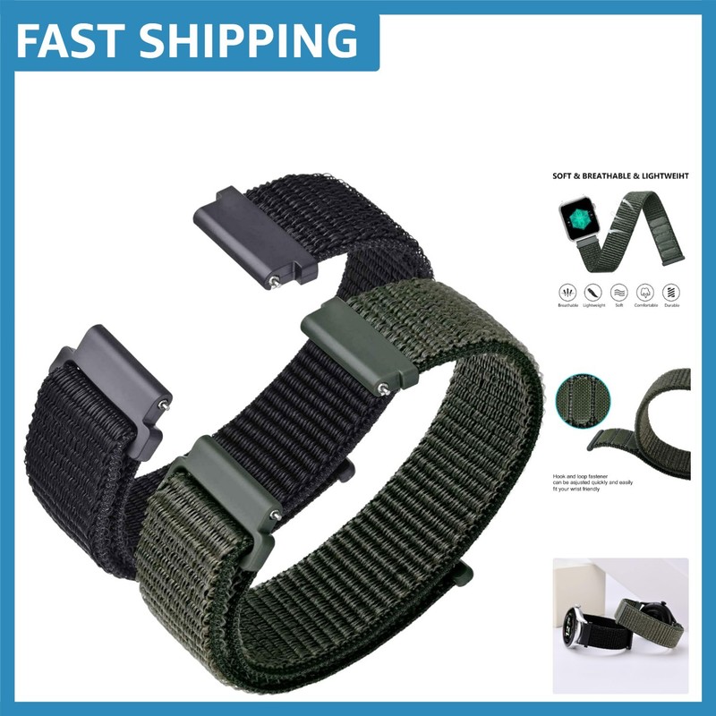 Men’s Black & Army Green Nylon Sport Loop Watch Bands, Quick Release, 2 Pack