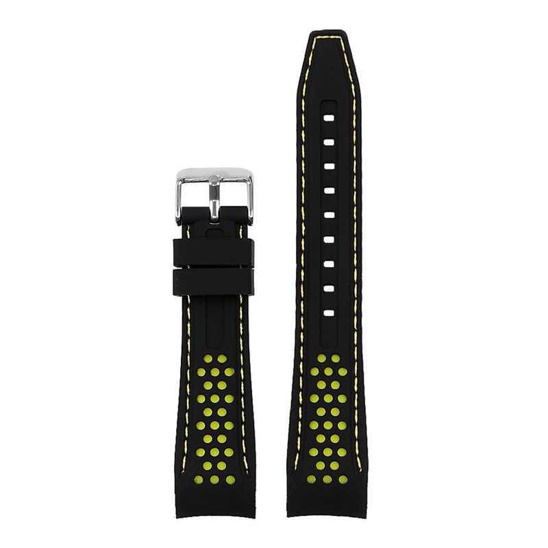 Strapsco 24mm Black And Yellow Rubber Perforated Rally Strap with Curved Ends