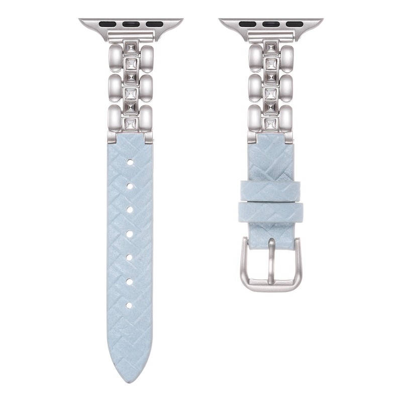 For Apple Watch 38/40/41/42mm(S10)/45/49mm Diamond PU Leather Metal Strap Band