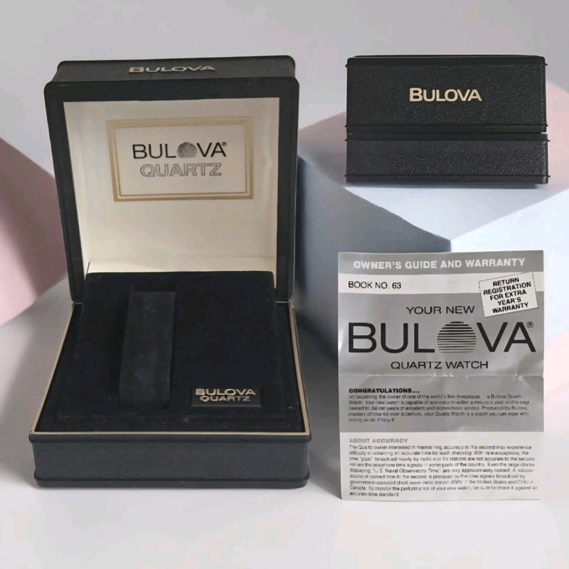 Vintage Bulova Quartz Watch Box Set - Book No. 63 & Blank Warranty -Arrow U.S.A