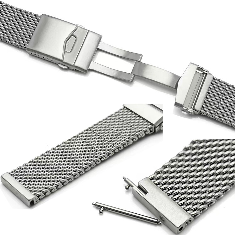 Brushed Solid Stainless Steel Watch Band Strap Shark Mesh Bracelet Quick Release gallery