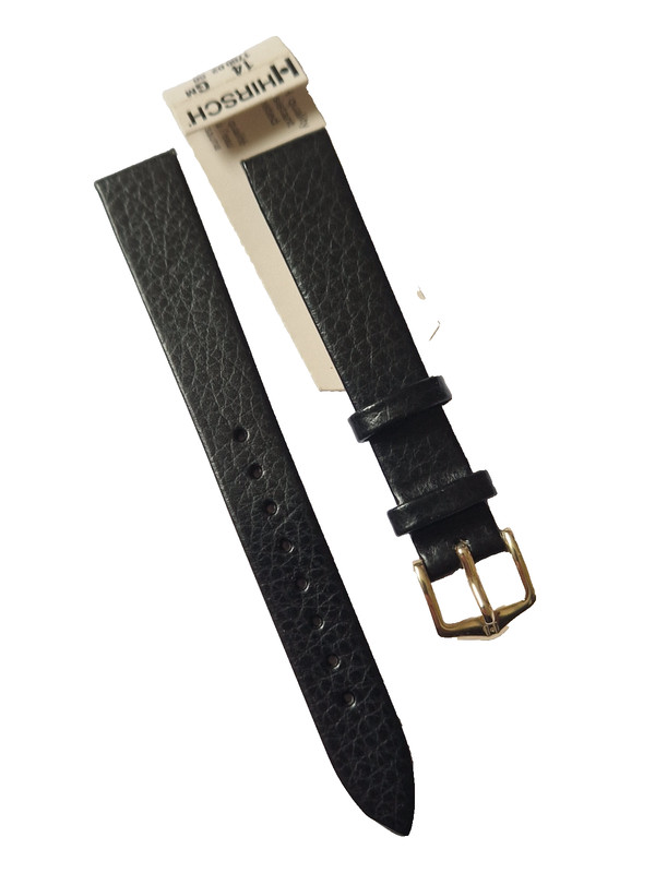 WHOLESALE QUALITY VINTAGE HIRSCH 14MM BLACK DAKOTA, GOLD BUCKLE WATCH STRAP. gallery