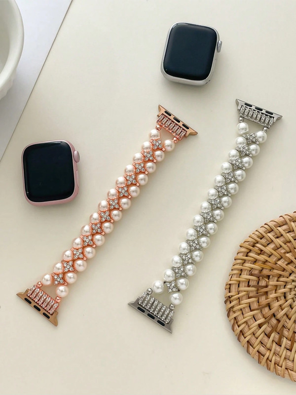 Pearl Bling Elastic Band For Apple Watch Bracelet 38-49mm Women Jewelry Strap gallery