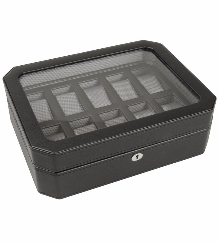 NIB WOLF Windsor 10 Piece Watch Box Case | Black/Gray