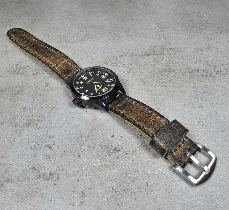 Handmade Brown Distressed Leather Watch Strap Vintage Band 18 20 22 24 26 28mm gallery